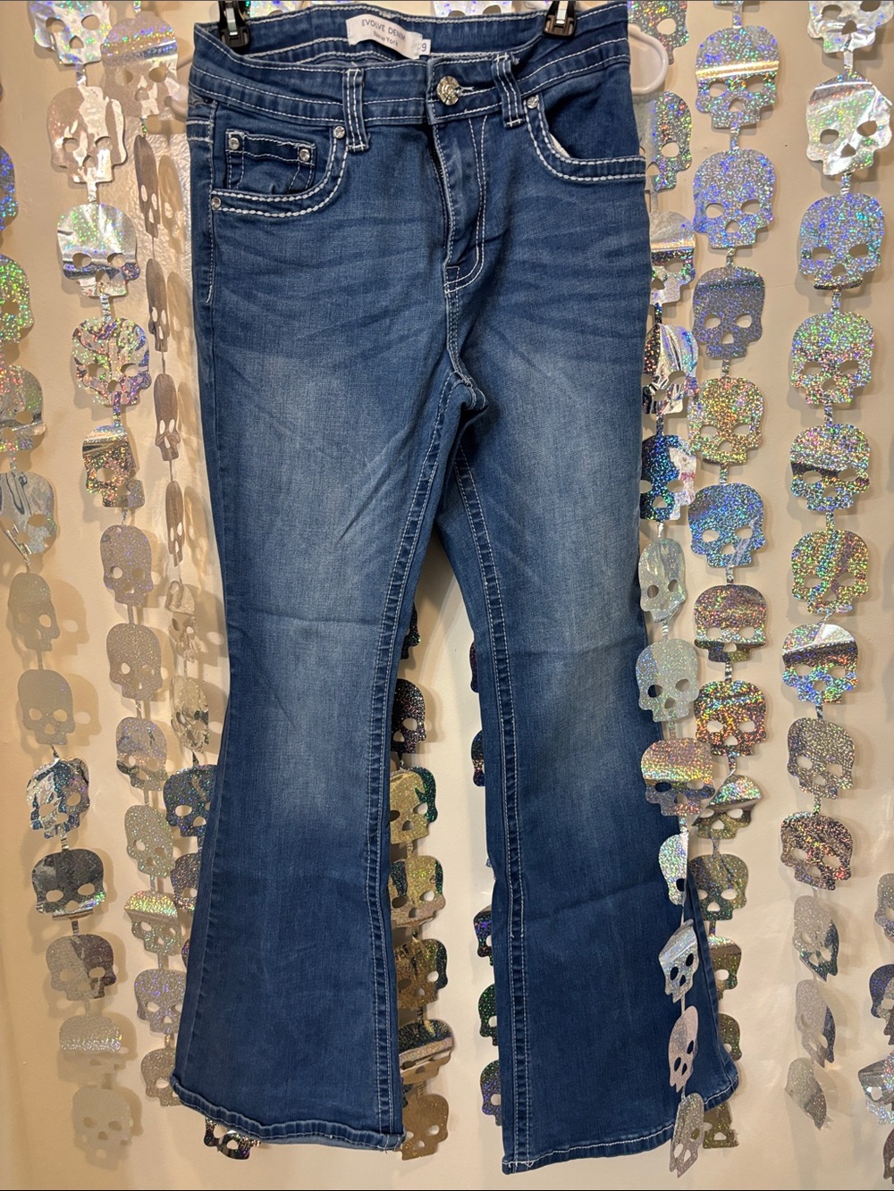 Love Culture Dark Blue Flare Jeans with Whiskered Fade